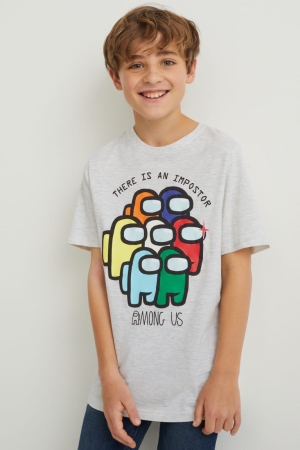 C&A Among Us Sleeve T-shirt Pojke Ljusgrå | VABRY-4135