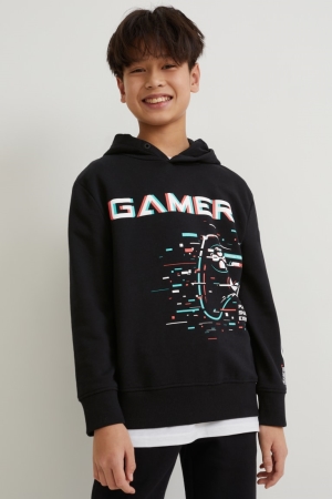 C&A Augmented Reality Motif Hoodie Tjej Svarta | FQUMO-1743