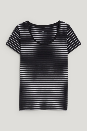 C&A BasicOrganic Bomull Randig T-shirt Dam Svarta Vita | PIBWU-2754