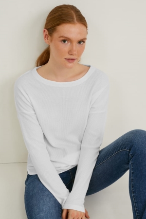 C&A Basic Long Sleeve Cradle To Cradle Certified® Gold T-shirt Dam Vita | EKIQD-0916