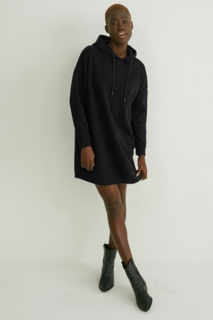 C&A Basic With Hood Organic Bomull Klänning Dam Svarta | WBRJG-4790