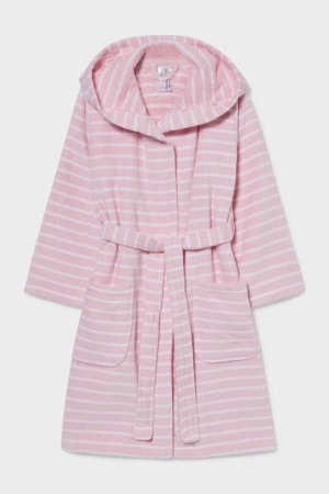 C&A Bathrobe With Hood Organic Bomull Randig Underkläder Tjej Rosa | YITXR-9817