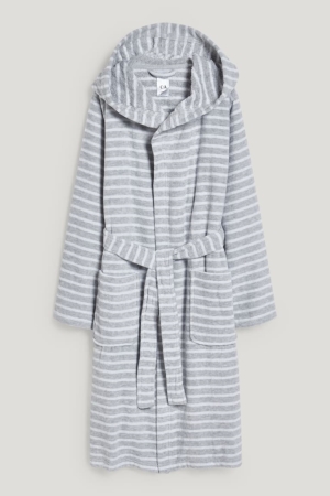 C&A Bathrobe With Hood Randig Underkläder Tjej Ljusgrå | IMGOU-2784