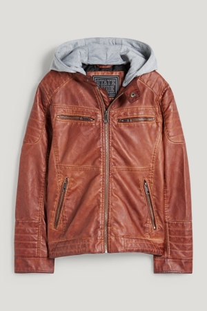 C&A Biker With Hood Faux Läder Jacka Tjej Bruna | OCDUZ-6834