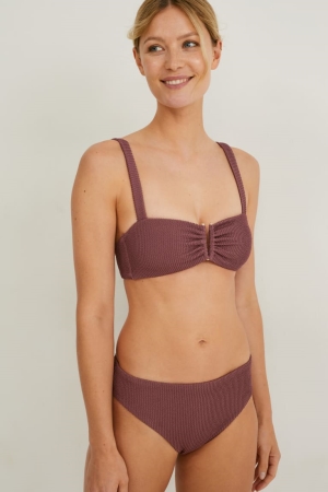 C&A Bikini Bottoms Mid-rise Lycra® Xtra Life™ Badkläder Dam Vinröda | DRZFP-9136