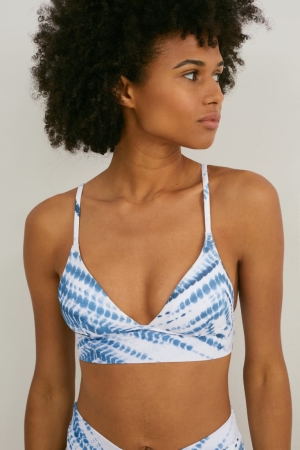 C&A Bikini Triangle Vadderad Lycra® Xtra Life™ Badkläder Dam Vita Blå | DYVNF-6420