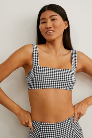 C&A Bikini Vadderad Non-wired Check Badkläder Dam Vita Svarta | ILPDB-6807