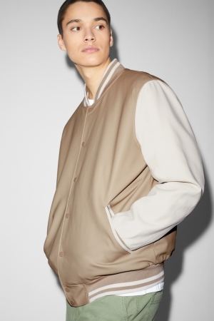 C&A Bomber Faux Läder Jacka Herr Grå Bruna | TREAF-6218