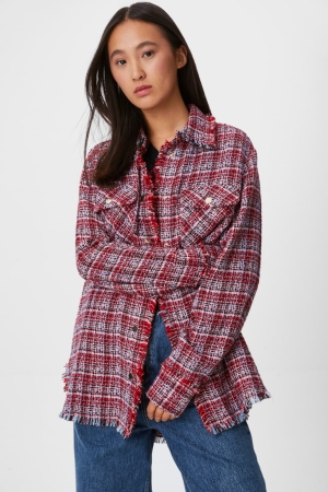 C&A Bouclé Shacket Check Jacka Dam Röda | JUTDC-2019