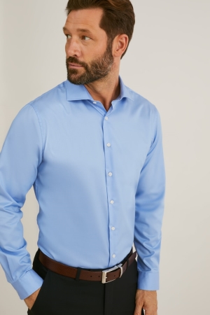 C&A Business Regular Fit Cutaway Collar Easy-iron Skjorta Herr Ljusblå | AQYGL-1406