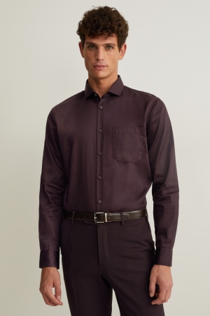 C&A Business Regular Fit Cutaway Collar Easy-iron Skjorta Herr Vinröda | SKOHU-4769