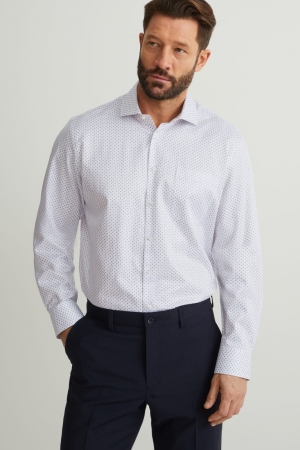 C&A Business Regular Fit Cutaway Collar Easy-iron Skjorta Herr Vita | XREDY-2456
