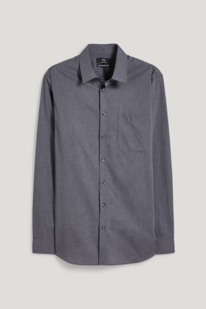 C&A Business Regular Fit Kent Collar Easy-iron Skjorta Herr Mörkgrå | AHMKB-9823