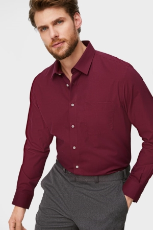 C&A Business Regular Fit Kent Collar Easy-iron Skjorta Herr Mörkröda | AYUOD-5827
