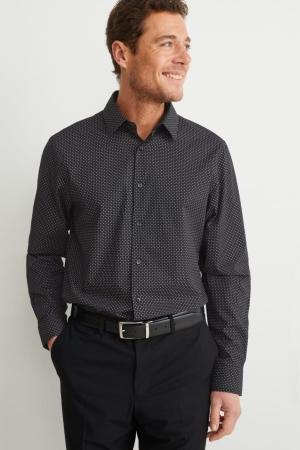 C&A Business Regular Fit Kent Collar Easy-iron Skjorta Herr Svarta | AZLWO-9235