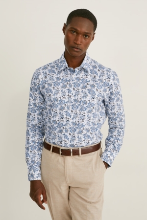 C&A Business Regular Fit Kent Collar Easy-iron Recycled Skjorta Herr Ljusblå | ERBVU-5168
