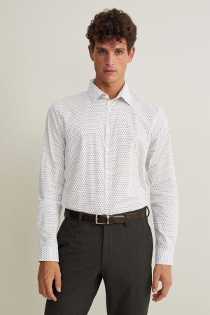 C&A Business Regular Fit Kent Collar Easy-iron Skjorta Herr Vita Beige | FZWCS-1096