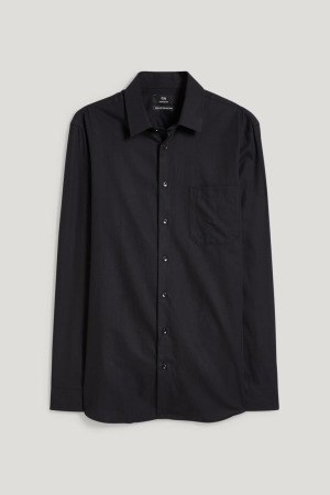 C&A Business Regular Fit Kent Collar Easy-iron Skjorta Herr Svarta | GHTSJ-1426