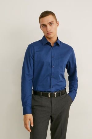 C&A Business Regular Fit Kent Collar Extra-Sleeve s Skjorta Herr Mörkblå | GTDHM-5270