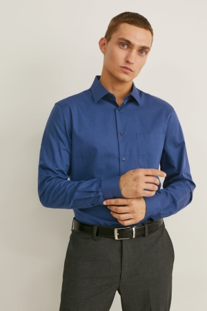 C&A Business Regular Fit Kent Collar Extra-long Sleeve s Skjorta Herr Mörkblå | SBJUT-4298