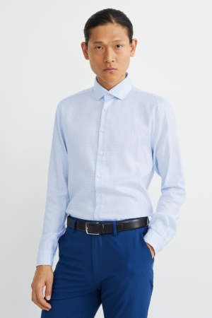 C&A Business Slim Fit Cutaway Collar Easy-iron Polka Dot Skjorta Herr Ljusblå | CVDWJ-1907