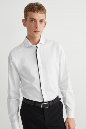 C&A Business Slim Fit Cutaway Collar Easy-iron Skjorta Herr Vita | OKSBQ-3596