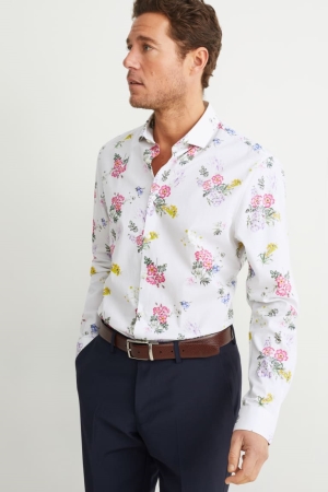 C&A Business Slim Fit Cutaway Collar Easy-iron Skjorta Herr Vita | QHVUD-8370