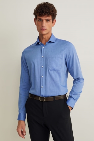 C&A Business Slim Fit Cutaway Collar Easy-iron Skjorta Herr Blå | RZWPV-6513