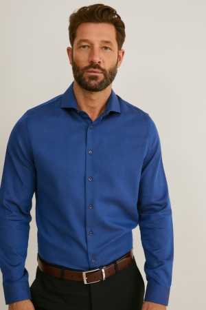 C&A Business Slim Fit Cutaway Collar Easy-iron Skjorta Herr Mörkblå | ZVUWY-1325