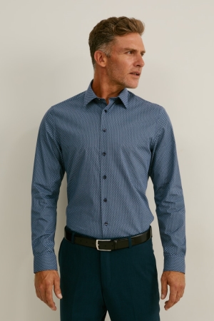 C&A Business Slim Fit Extra Long Sleeve s Easy-iron Skjorta Herr Blå Mörkblå | EQGIC-6932