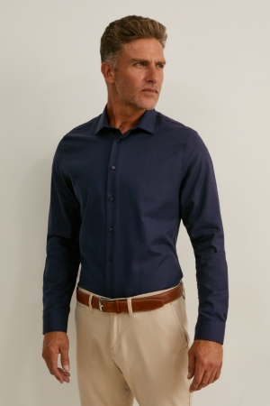 C&A Business Slim Fit Kent Collar Easy-iron Skjorta Herr Mörkblå | JUQHF-1025