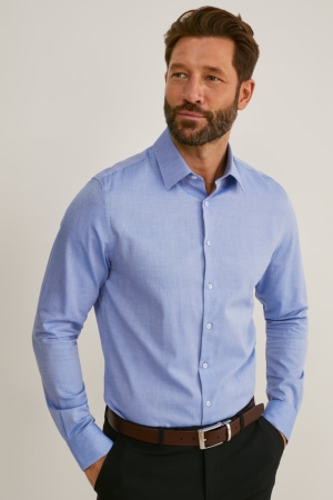 C&A Business Slim Fit Kent Collar Easy-iron Skjorta Herr Ljusblå | MSNOK-3467
