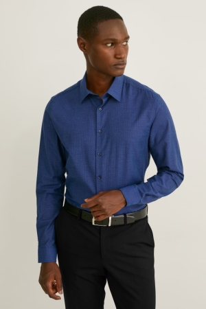 C&A Business Slim Fit Kent Collar Easy-iron Skjorta Herr Mörkblå | RZOAP-8294