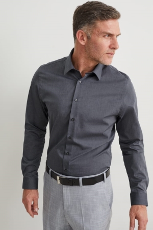 C&A Business Slim Fit Kent Collar Easy-iron Skjorta Herr Grå | USANP-9043