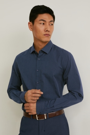 C&A Business Slim Fit Kent Collar Easy-iron Skjorta Herr Mörkblå | ZIAYK-1402