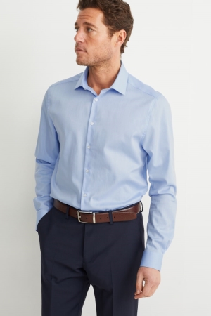 C&A Business Slim Fit Kent Collar Easy-iron Skjorta Herr Ljusblå | ZRALS-0291