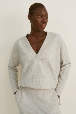C&A Cable Knit Pattern Jumpers Dam Beige | EXNGT-8304
