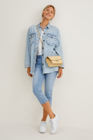 C&A Capri High Midja Push-up Effect Lycra® Jeans Dam Blå Ljusblå | JZUTK-7391