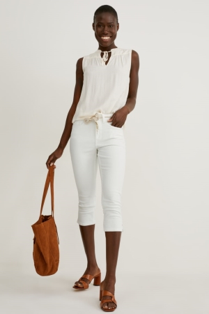 C&A Capri With Belt Mid Midja Jeans Dam Vita | BMCSL-1432
