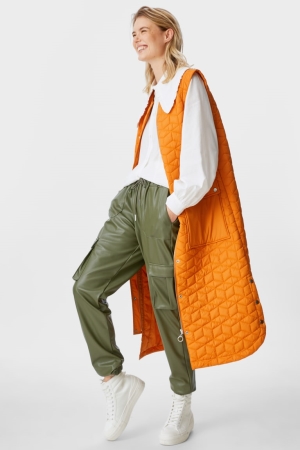 C&A Cargo Faux Läder Recycled Långbyxor Dam Mörkgröna | NHMOJ-7340