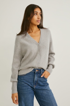 C&A Cashmere Cardigan Dam Ljusgrå | DQTOS-6031