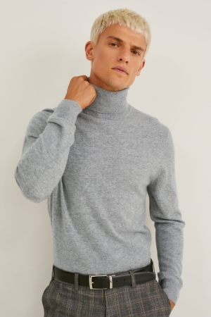 C&A Cashmere Polo Neck Jumpers Herr Grå | BAFNC-7168
