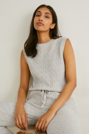 C&A Cashmere Slipover Cable Knit Pattern Hoodie Dam Vita | GRVCQ-4685