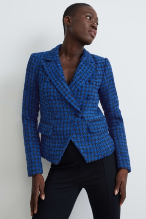 C&A Chenille Regular Fit Check Jacka Dam Mörkblå | SCRXO-5832