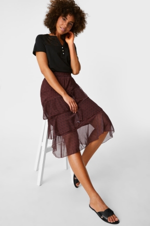 C&A Chiffon Kjolar Dam Mörkröda | QGEZJ-9678