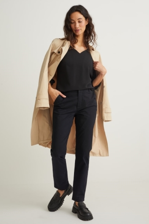 C&A Chinos Mid-rise Midja Långbyxor Dam Svarta | JYELD-6209