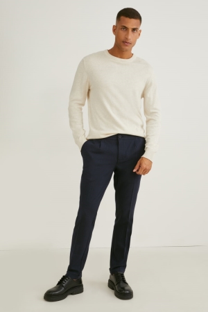 C&A Chinos Tapered Fit Flex 4 Way Stretch Check Långbyxor Herr Mörkgrå | HKAIG-3204