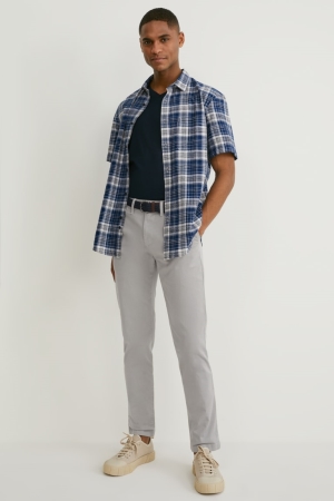 C&A Chinos With Belt Regular Fit Lycra® Långbyxor Herr Grå | QBLAO-3504