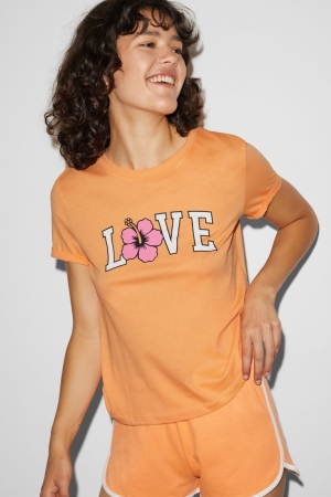 C&A ClockhouseFloral T-shirt Dam Orange | DRXWZ-8940