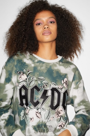 C&A Clockhouse Ac/Dc Tröjor Dam Mörkgröna Vita | LVRXT-3150